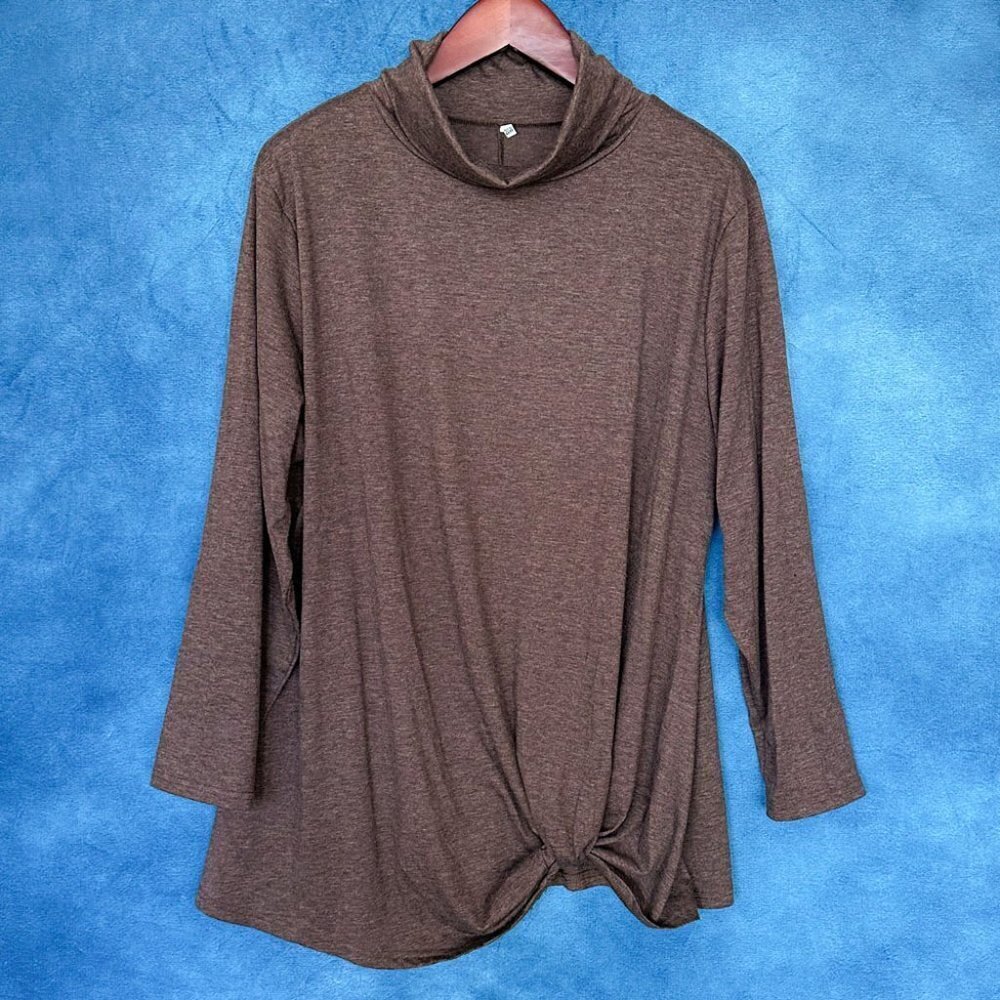 Long-Sleeve Grey/Brown Turtleneck, Size 20W